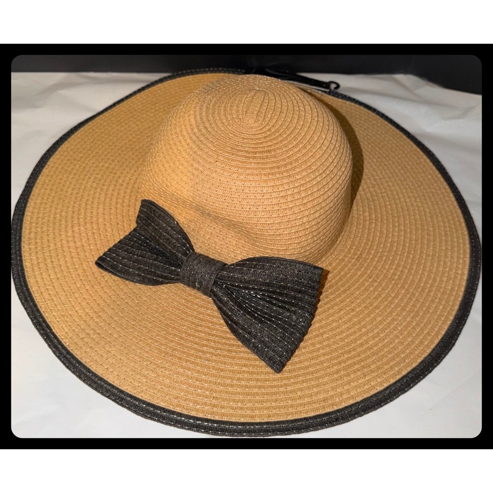 Rampage Sun Hat Women NWT Brown Bow Wide Brim Floppy Beach HTR-6100L